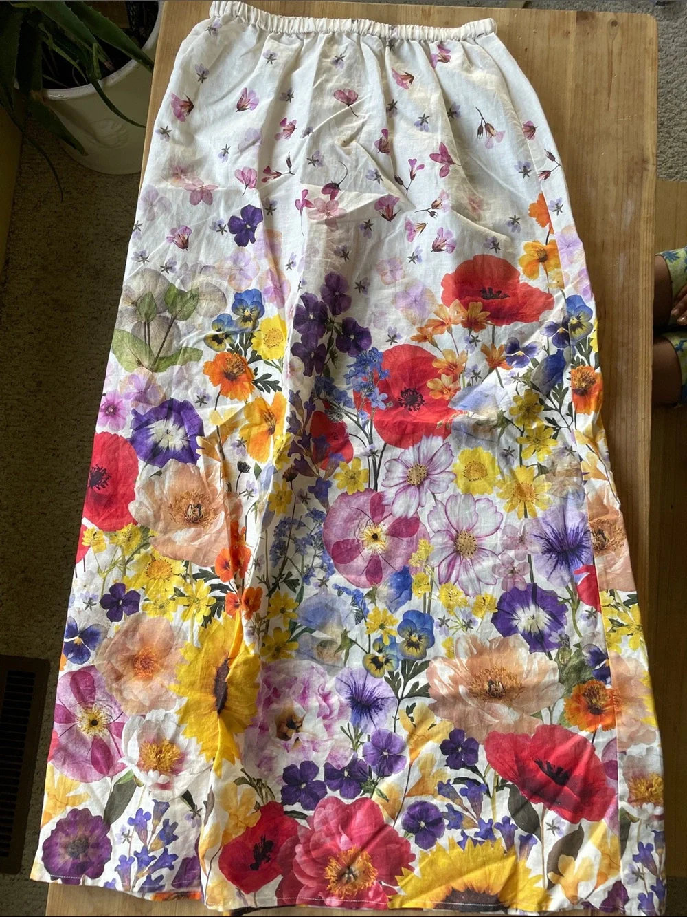 H&M Floral Linen Maxi Skirt in Cream with Multicolor Bloom Print